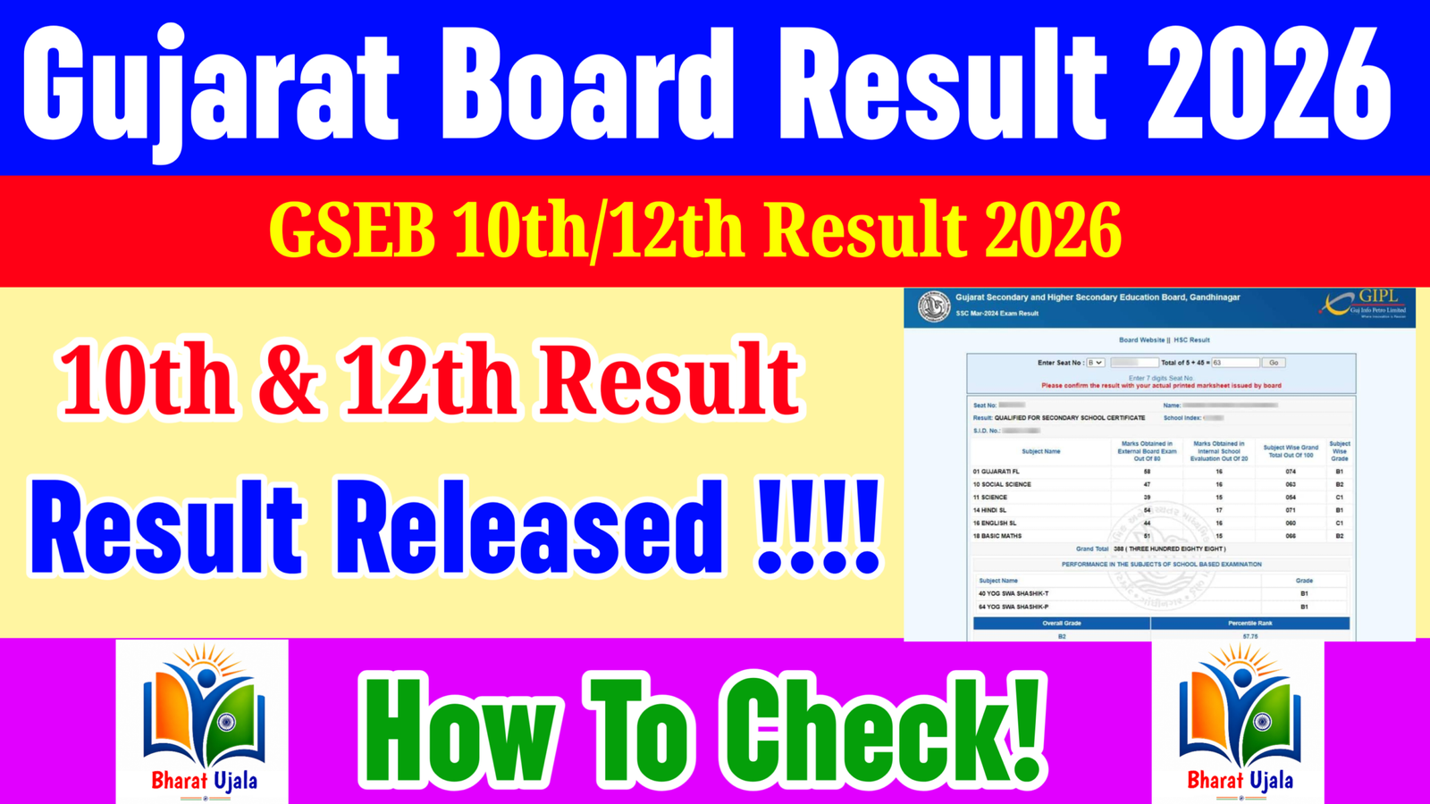 GSEB Board Result 2026 : Gujarat Board Class 10th 12th Result 2026 @gseb.org
