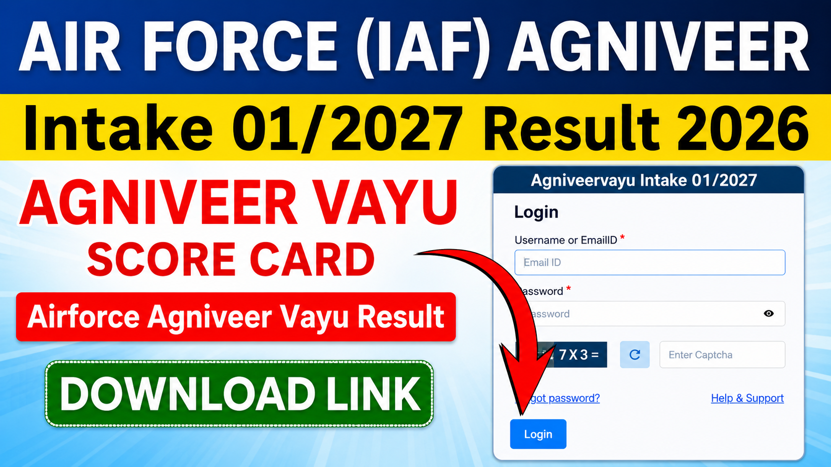 Indian Airforce Intake 01/2027 Stage-1 Result 2026 : भारतीय वायु सेना इनटेक 01/2027 Result 2026 यहां से देखें