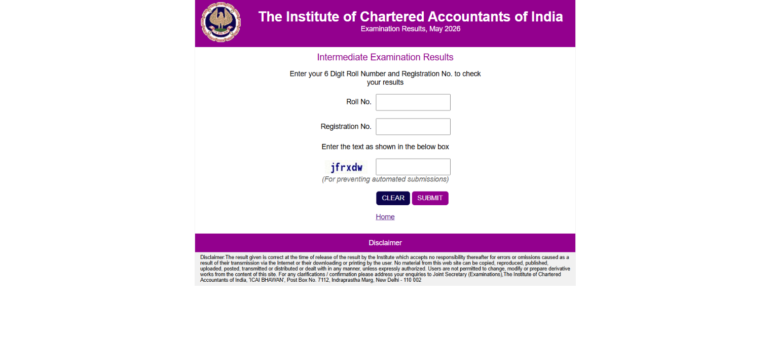 ICAI CA Intermediate Result 2026 : Check ICAI CA Inter Result 2026