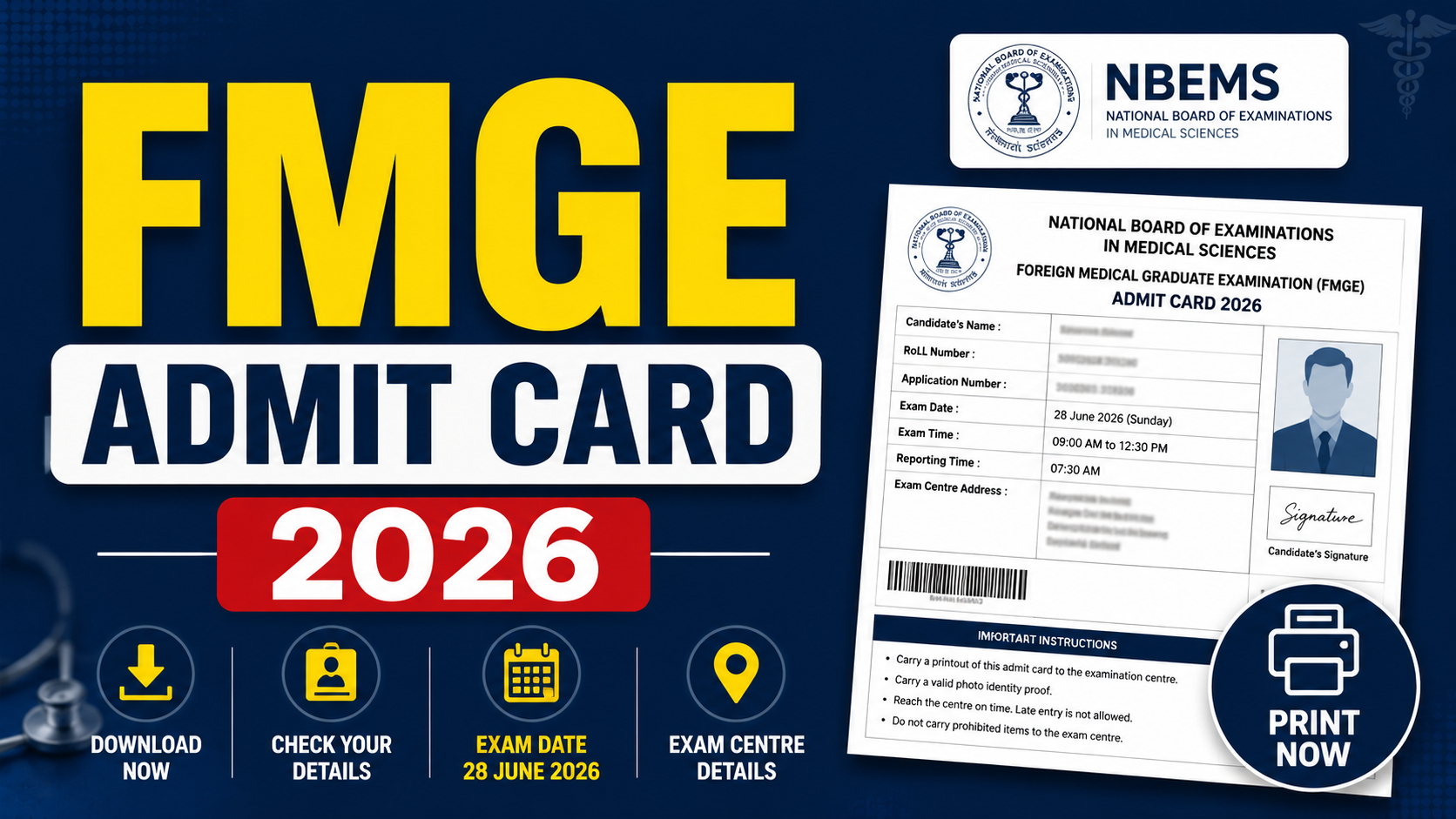 FMGE Admit Card 2026 - Direct Download Hall Ticket Now