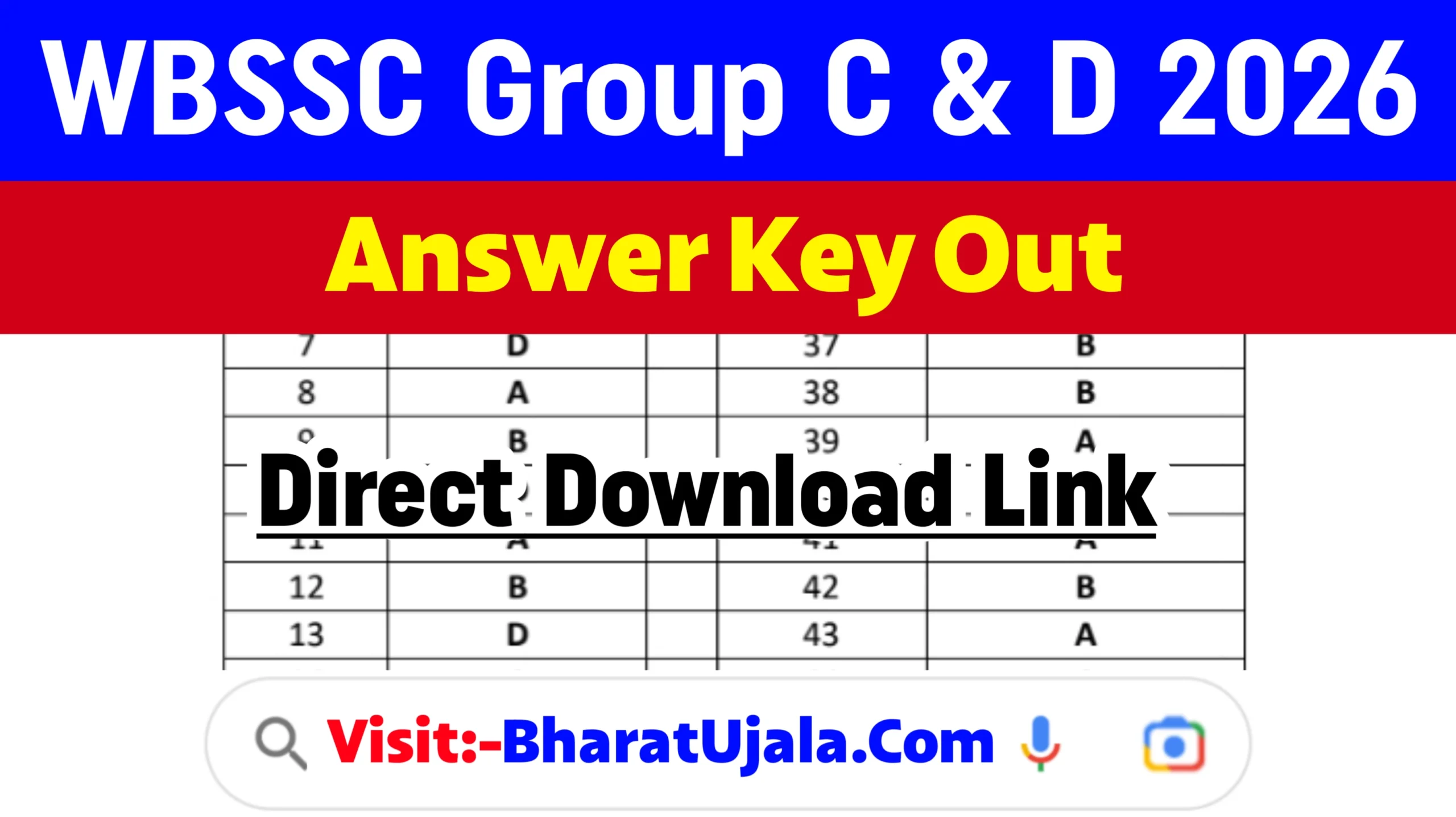 WBSSC Group C & D Answer Key 2026 : Download Link Anwer Key