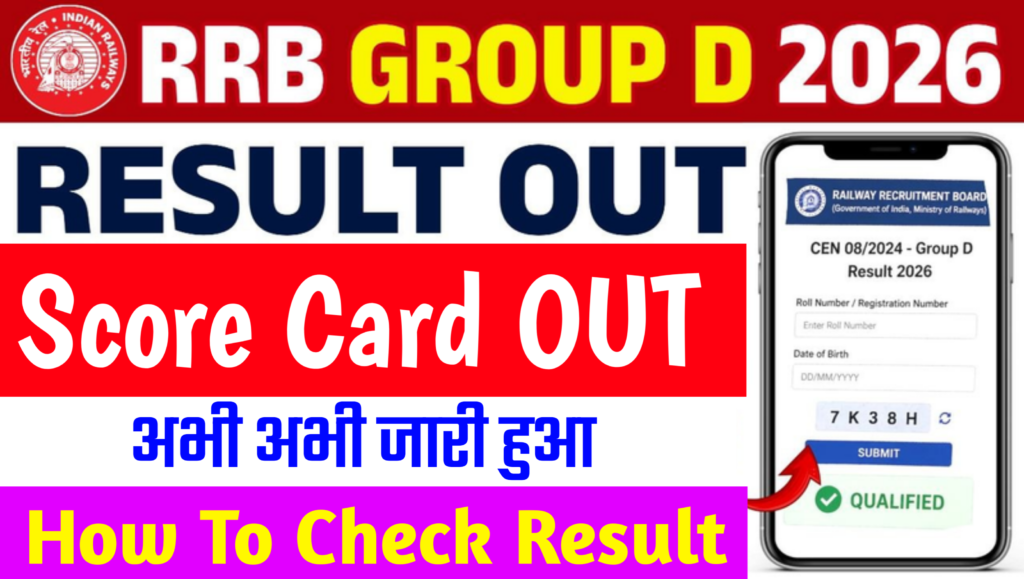 RRB Group D Result 2026 – Check Result & Score Card (Date) Link @rrbcdg.gov.in